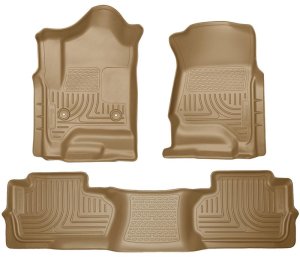 GMC Sierra Floor Liners - Front + 2nd Seat - Husky Liners - WeatherBeater - Tan - 2014